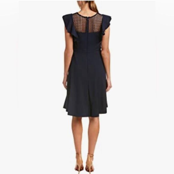 Taylor navy flutter sleeve lace yoke stretch dress size 16W - Picture 4 of 9